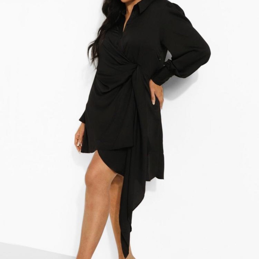 Boohoo Plus Draped Satin Shirt Dress